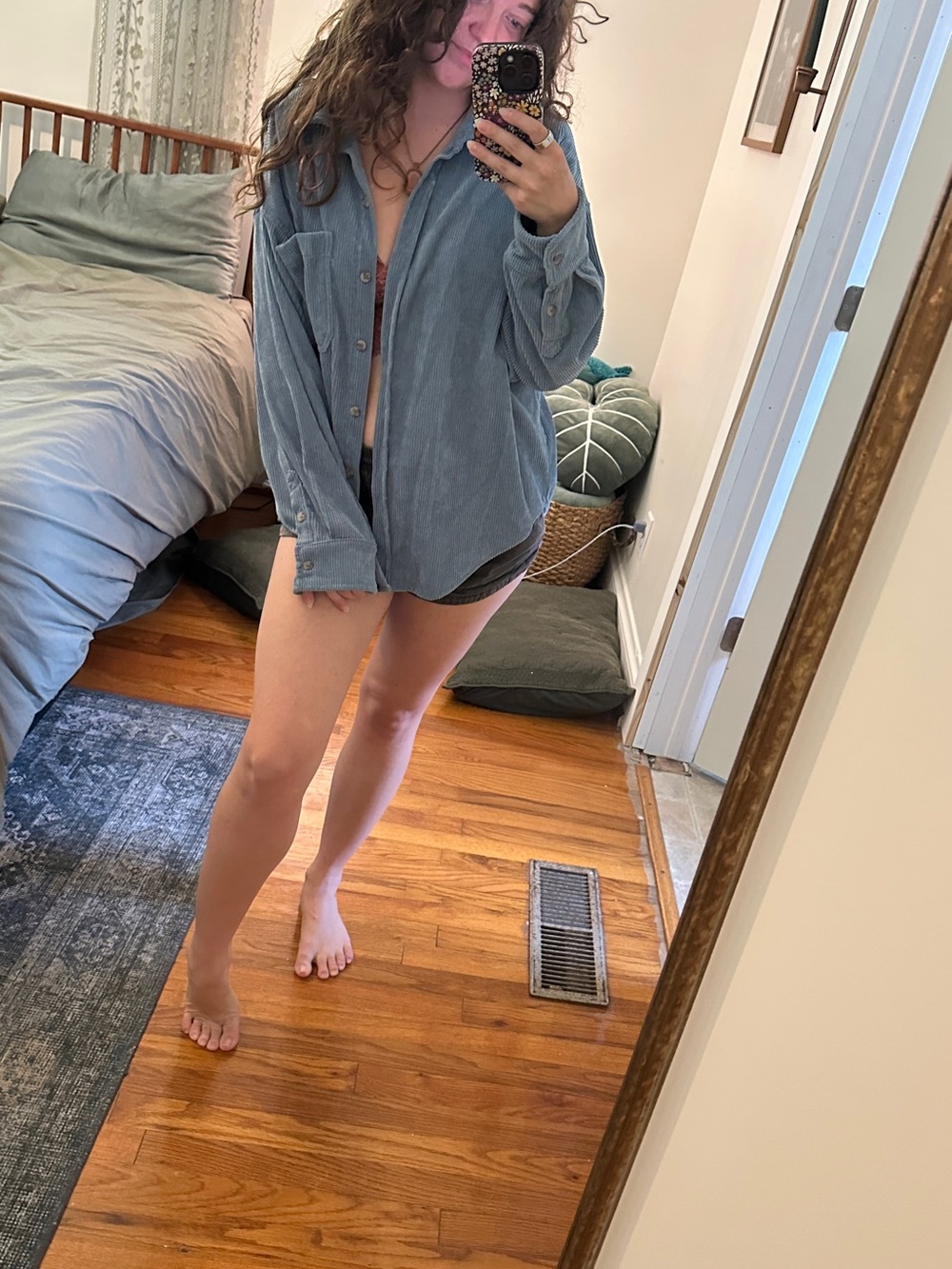 Wishlist Dusty Blue Corduroy Button-Up